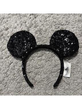 Disney Parks Minnie Mouse Sequined Ear Headband Black Adult